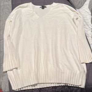 French Connection White V-Neck Sweater with Oversized Fit